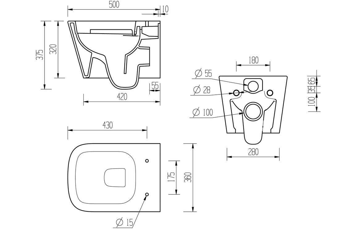 Aquarius Laura Rimless Wall Hung WC showing measurements