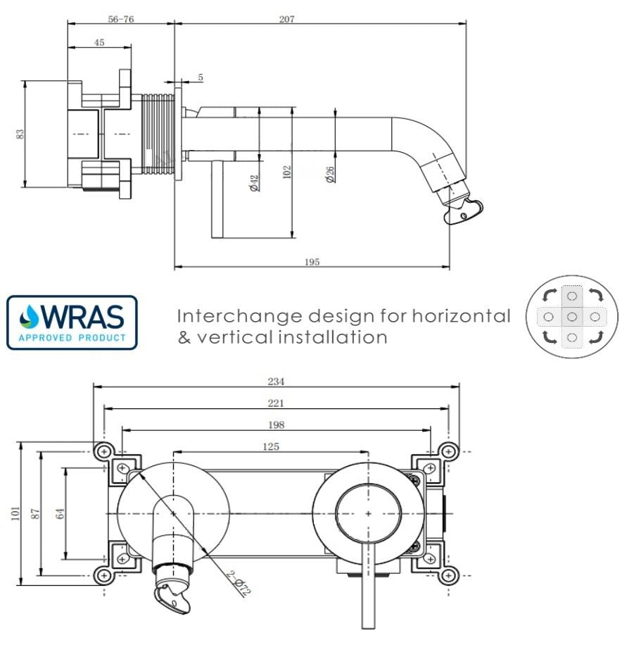 Aquarius RF-Series EZ-BOX Wall Mounted Basin Mixer Tap Brushed Brass AQRF25BB