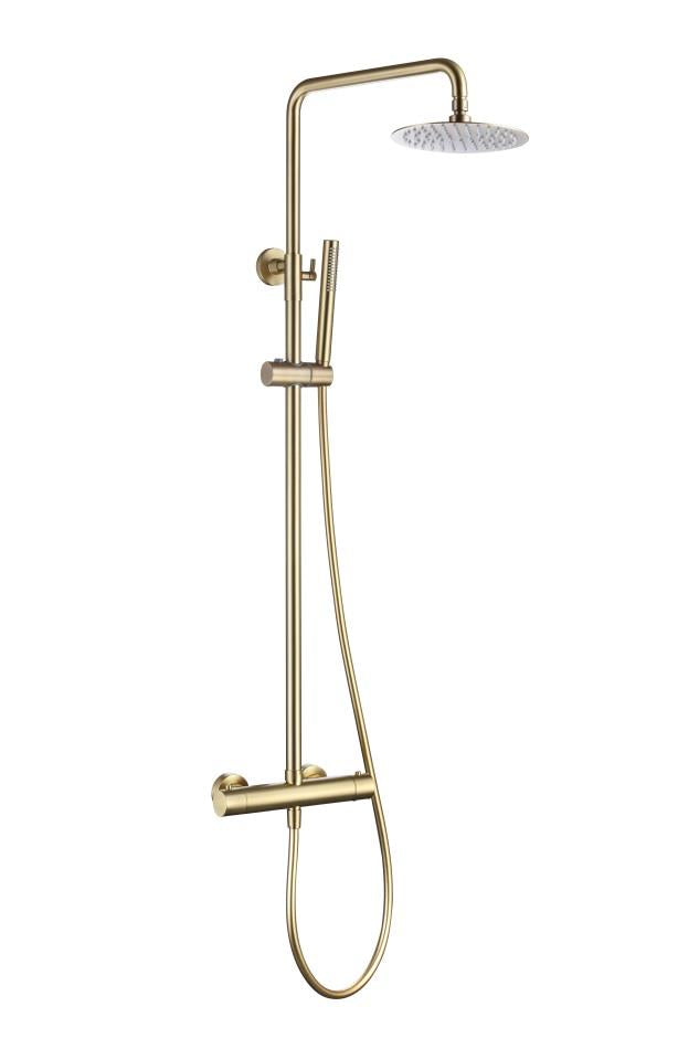 Aquarius RainLux Cool Touch Exposed Adjustable Height Round Shower Brushed Brass AQRL17BB