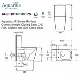 Aquarius JF-Series Rimless Comfort Height Closed Back C/C Pan, Cistern and Soft Close Seat