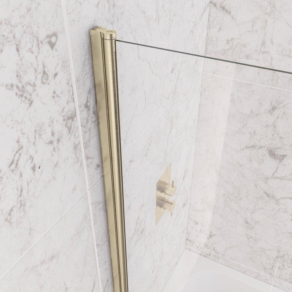 Aquarius LevAqua Curved 6mm Brushed Brass Hinged Bath Screen 1400 x 800mm AQ490111