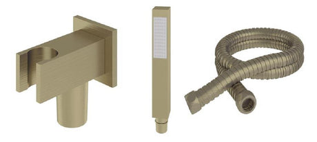 Aquarius Modern Square Wall Mounted Shower Kit with Outlet and Hose Brushed Brass AQ6010264445