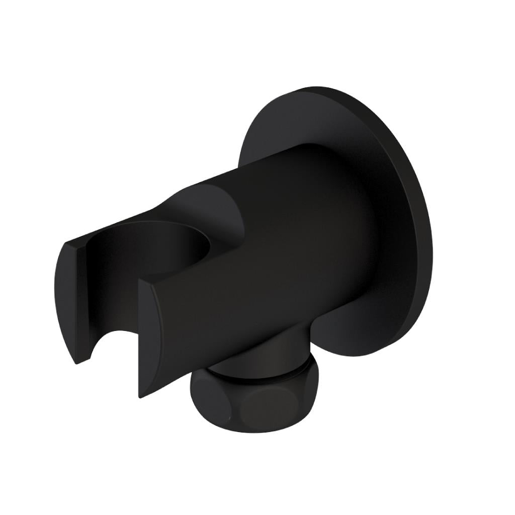 Aquarius Modern Round Wall Elbow & Shower Handset Holder Matt Black AQ601018