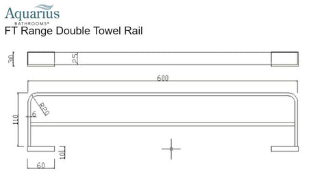 Aquarius FT Double Towel Bar 600mm Brushed Brass AQFT40BB