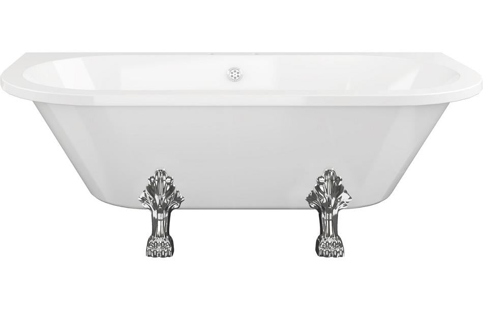 Aquarius Timeless Luxury Freestanding Back To Wall 2TH Bath With Chrome Lions Paw Feet 1700mm