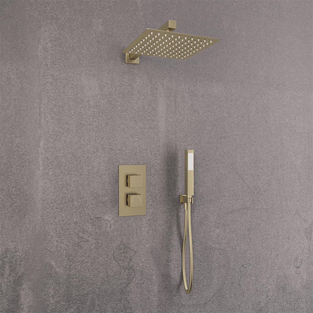 Aquarius Modern Square Shower Bundle Brushed Brass AQBND019