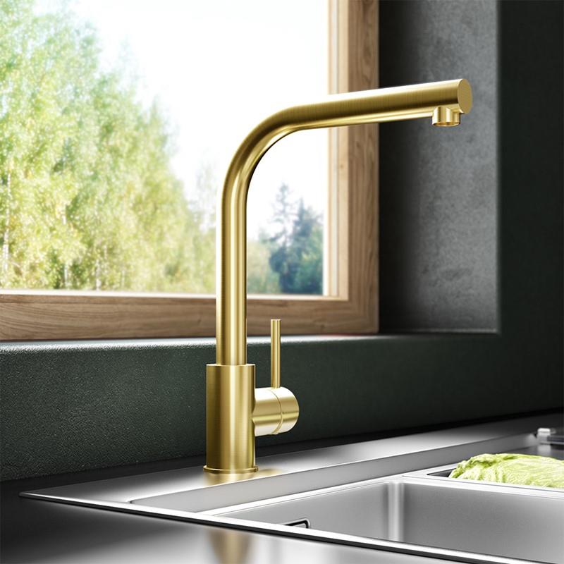 Aquarius TrueCook Series 4 Brushed Gold Pull Out Single Lever Kitchen Mixer Tap AQTK004BG