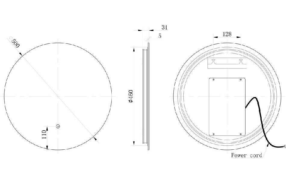 Aquarius Muse 500mm Round Back-Lit LED Mirror AQMU0024