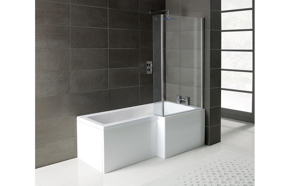 Aquarius Splash 1700mm x 700mm L-Shape Shower Bath, Screen And Front Panel Set