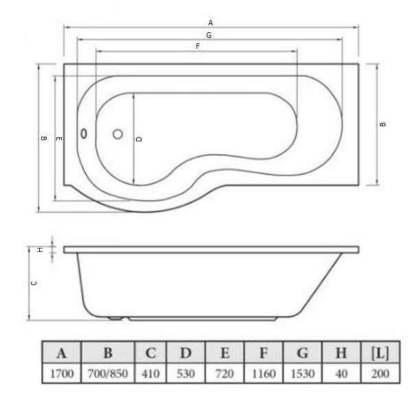 Aquarius Splash 1700mm x 700mm P-Shape Shower Bath, Screen And Front Panel Set