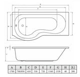 Aquarius Splash 1700mm x 700mm P-Shape Shower Bath, Screen And Front Panel Set