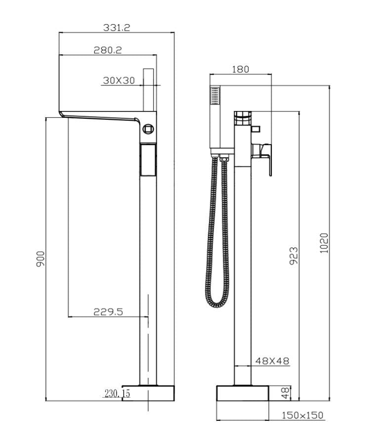 Aquarius Hydro Floor Mounted Bath Shower Mixer Tap inc Kit Chrome AQHY88CR