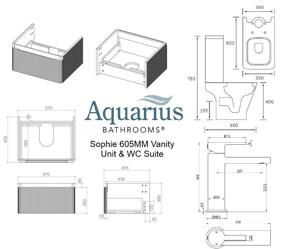 Aquarius Sophie 605mm Vanity Unit and WC Set with Finishes