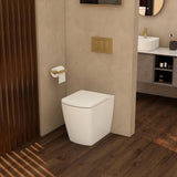 Aquarius JF-Series Back To Wall Comfort Height toilet in a modern wooden styled bathroom