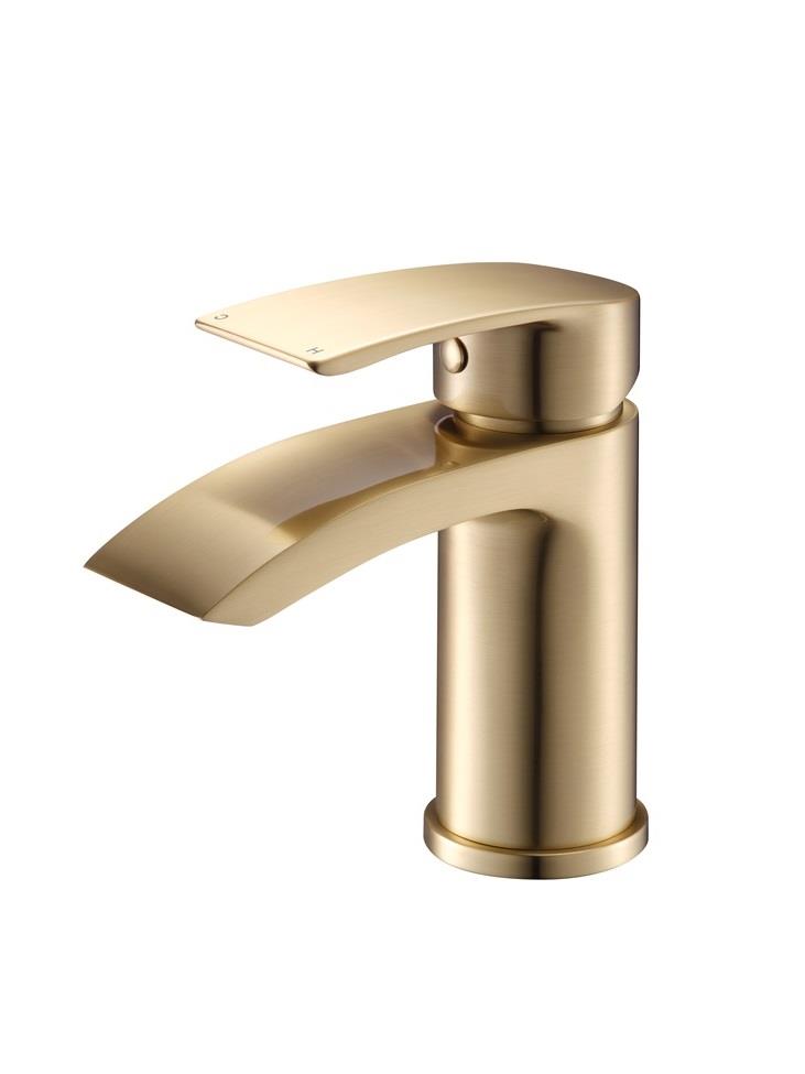 Aquarius Arc Mini Mono Basin Mixer Tap inc Waste Brushed Brass AQAC07BB