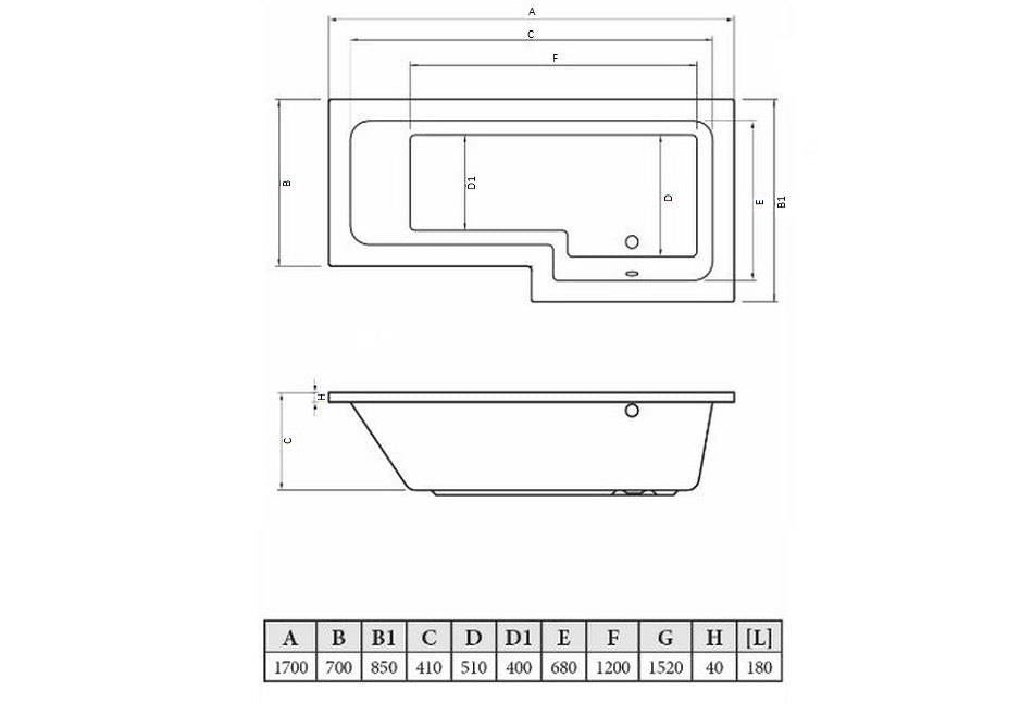 Aquarius Splash 1700mm x 700mm L-Shape Shower Bath, Screen And Front Panel Set