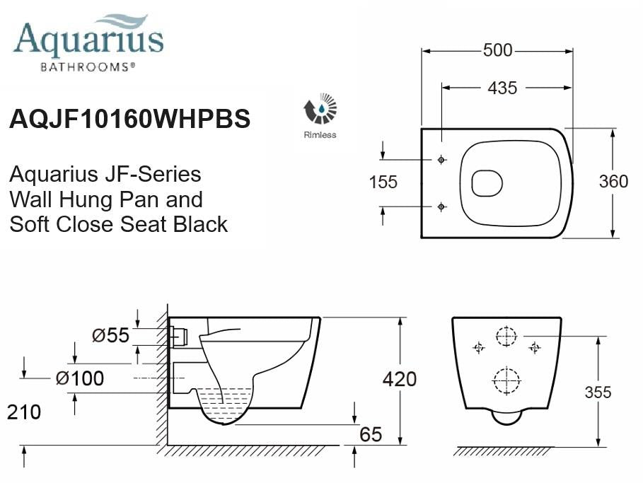 Aquarius JF-Series Wall Hung Pan and Soft Close Seat Black