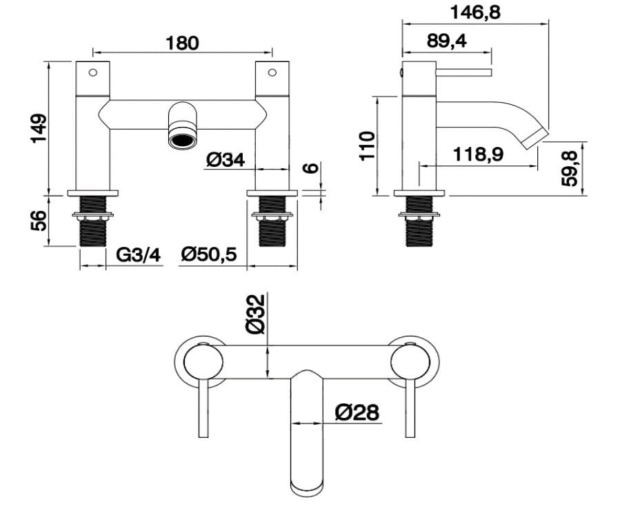 Aquarius RF-Series Bath Filler Mixer Tap Matt Black AQRF03MB