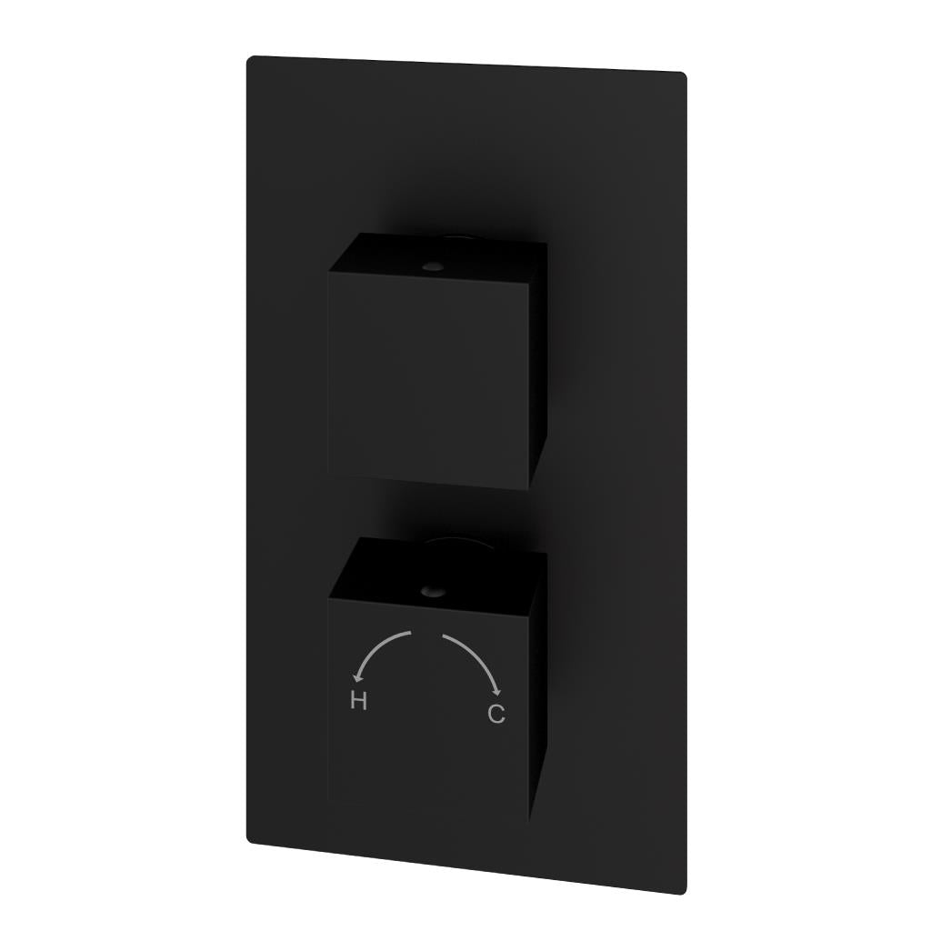 Aquarius Modern Square Thermostatic Two-Way Concealed Shower Valve Matt Black AQ601036