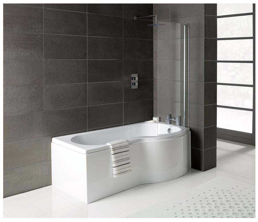 Aquarius Splash 1700mm x 700mm P-Shape Shower Bath, Screen And Front Panel Set