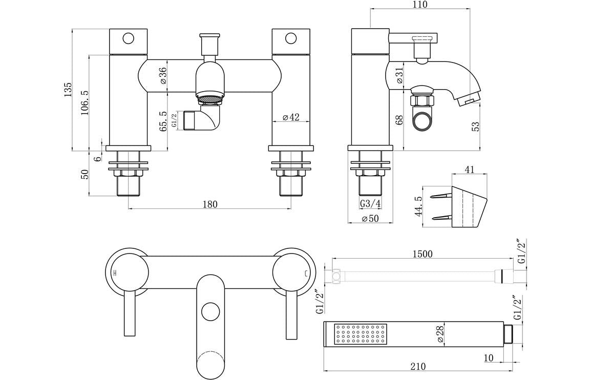 Aquarius Zanelli Bath Shower Mixer Brushed Brass AQ3014