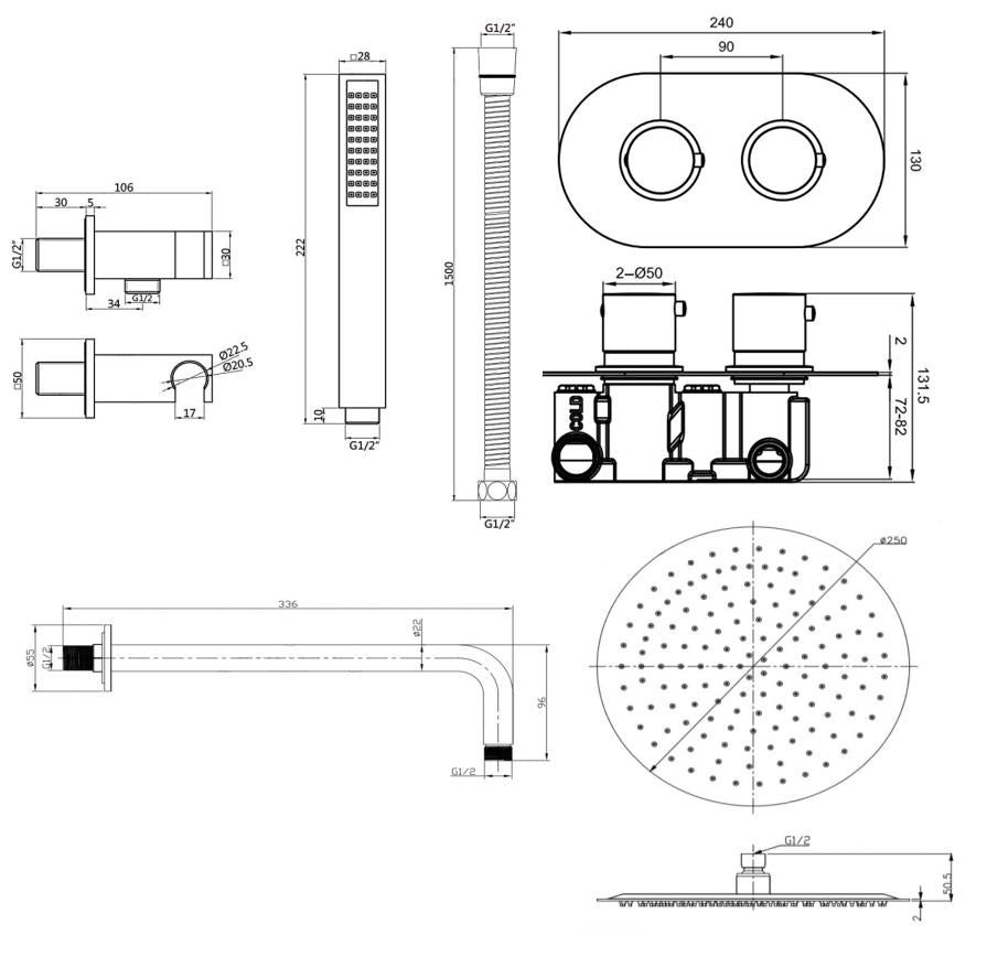 Aquarius RainLux Round Brushed Brass 2 Outlet Shower Bundle AQRLKIT03BB