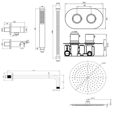 Aquarius RainLux Round Brushed Brass 2 Outlet Shower Bundle AQRLKIT03BB