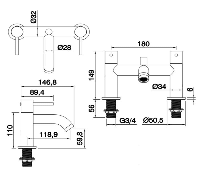 Aquarius RF-Series Bath Shower Mixer Tap inc Kit Matt Black AQRF04MB