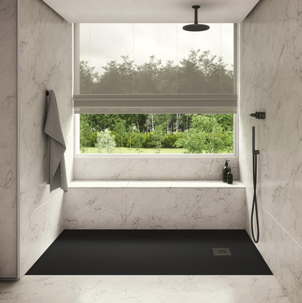 Aquarius Honiston Mineral Composite Slate Effect Shower Tray in Midnight Black