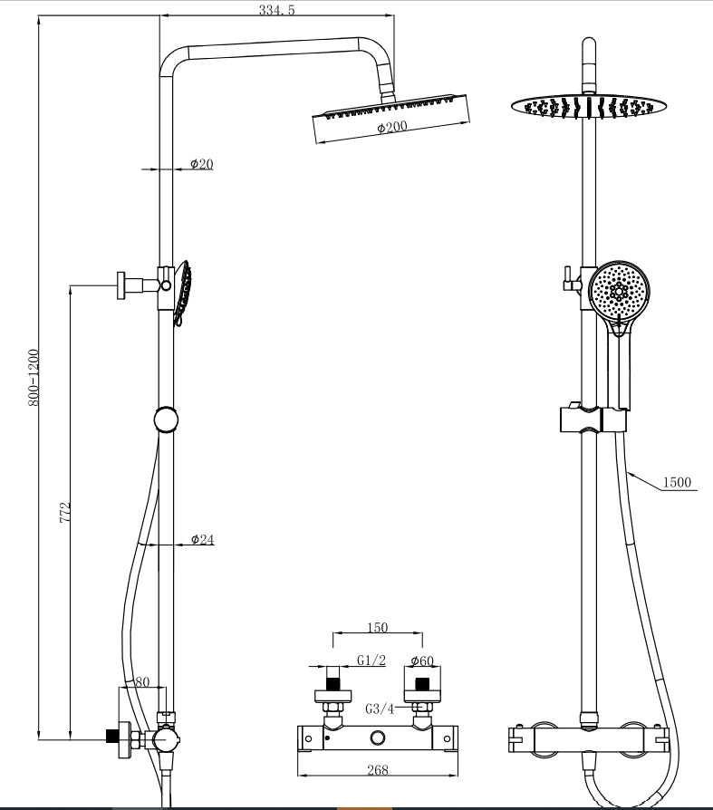 Aquarius Modern Round Thermostatic Shower Matt Black AQ601003