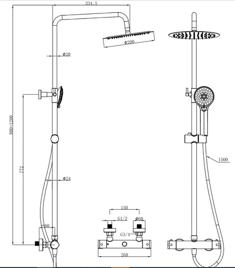 Aquarius Modern Round Thermostatic Shower Matt Black AQ601003