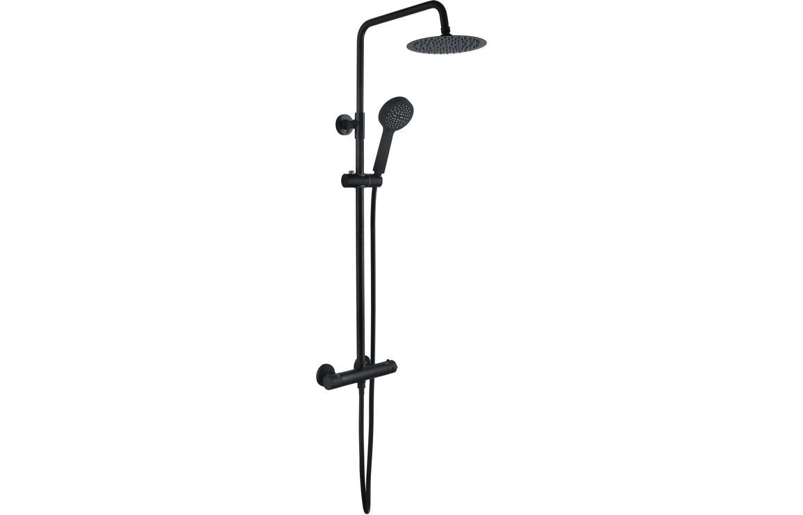 Aquarius Matt Black Exposed Thermostatic Bar Shower Overhead and Handheld Shower AQSH0694