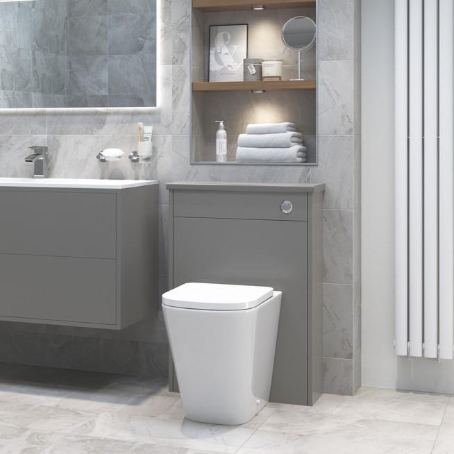 Aquarius Laura Rimless Back to Wall Short Projection WC in a contemporary Grey bathrooms