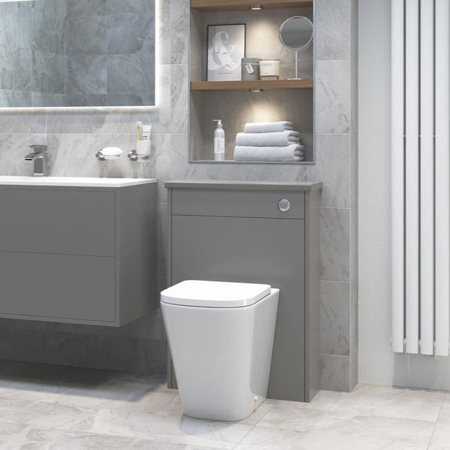 Aquarius Laura Rimless Back to Wall Short Projection WC in a contemporary Grey bathrooms