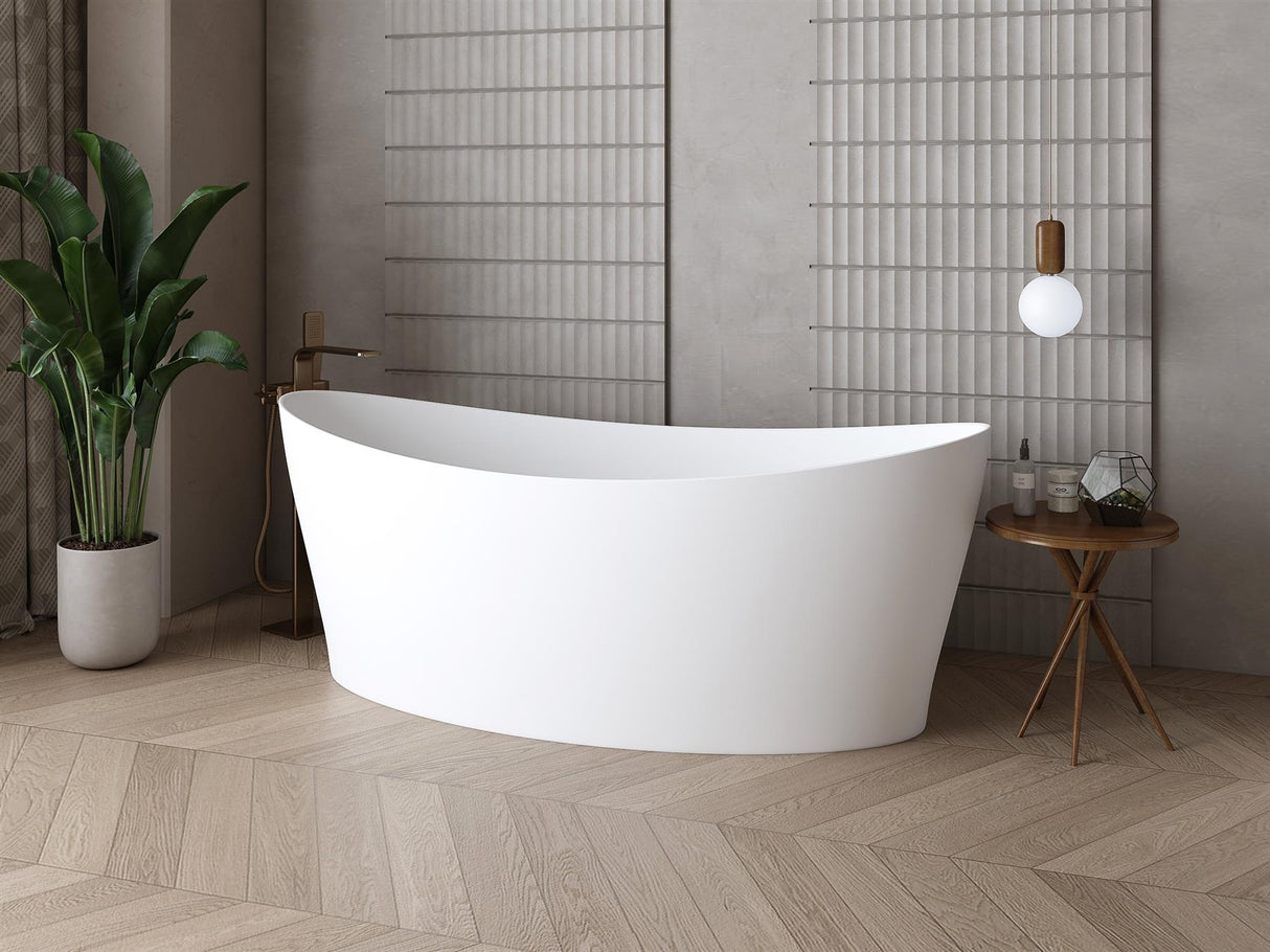 Aquarius Orta Freestanding Stone Bath in Gloss White 1600mm