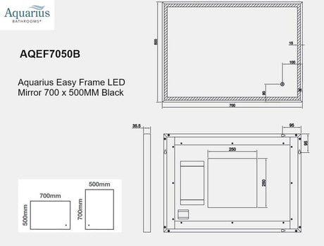 Aquarius Easy Frame LED Mirror with Black Aluminium Frame