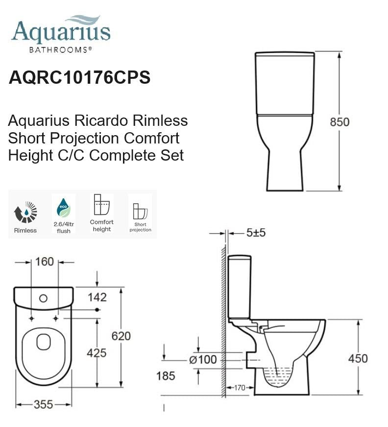 Aquarius Ricardo Rimless Short Projection Comfort Height C/C Complete Set AQRC10176CPS