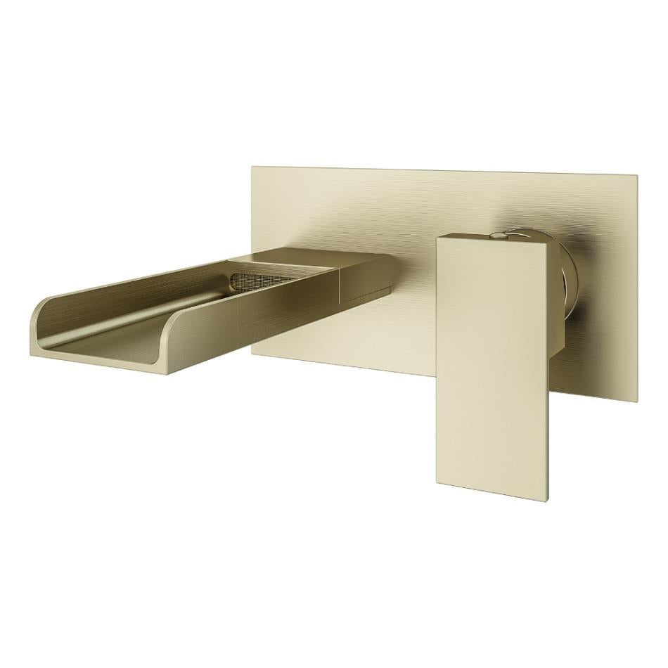 Aquarius Angle Waterfall Wall Mounted Brushed Brass Bath Filler Tap AQ791049