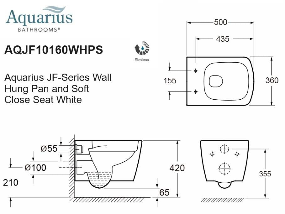 Aquarius JF-Series Wall Hung Pan and Soft Close Seat White