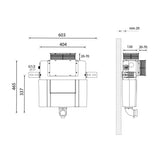 Technical drawing of the Aquarius Drake Concealed Dual Flush Cistern showing measurements