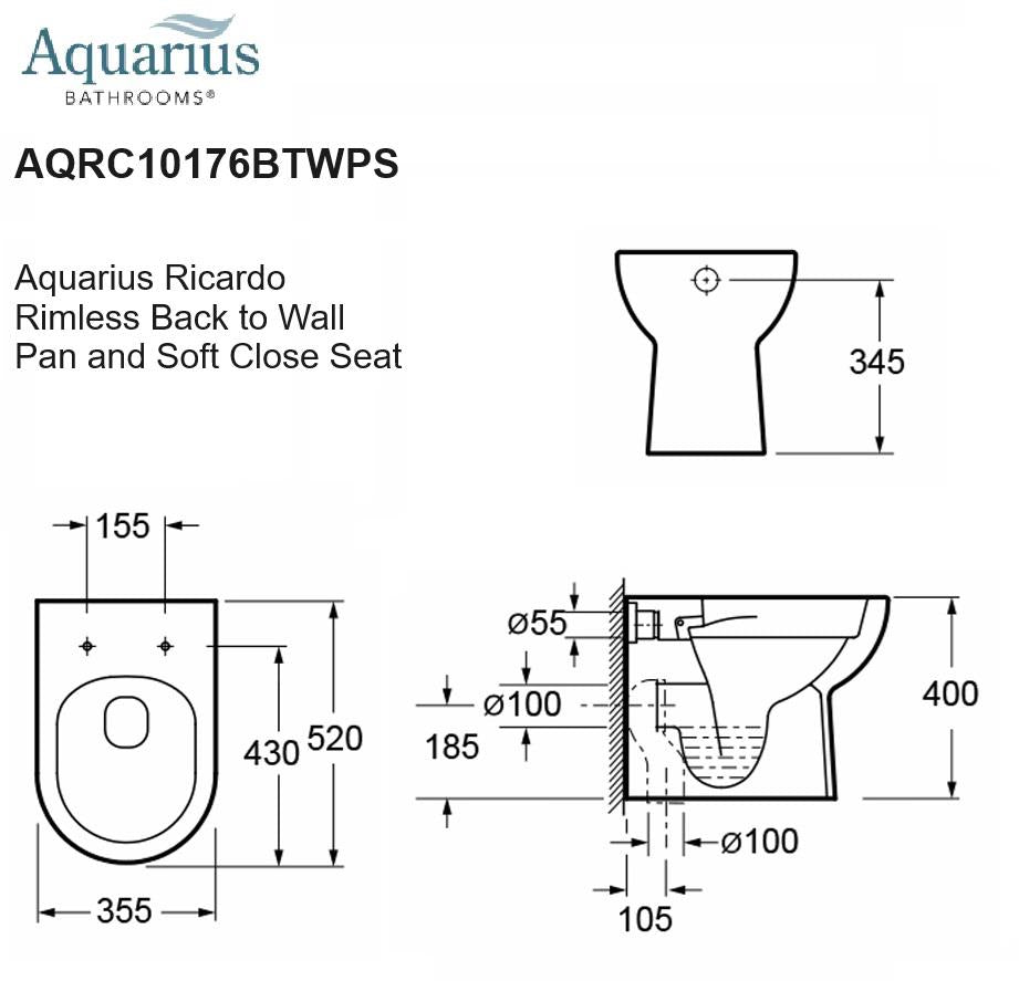 Aquarius Ricardo Rimless Back to Wall Pan and Soft Close Seat AQRC10176BTWPS