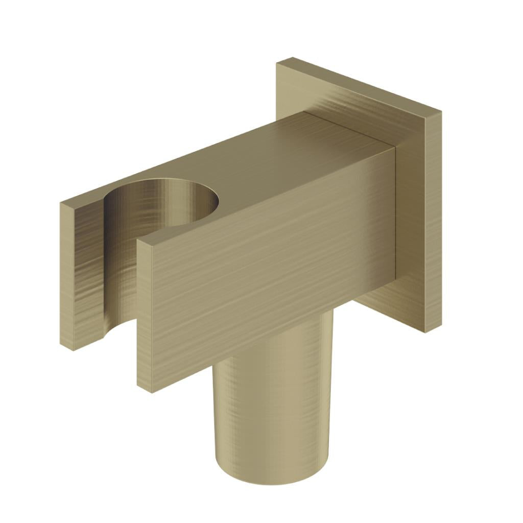 Aquarius Modern Square Wall Elbow & Shower Handset Holder Brushed Brass AQ601045