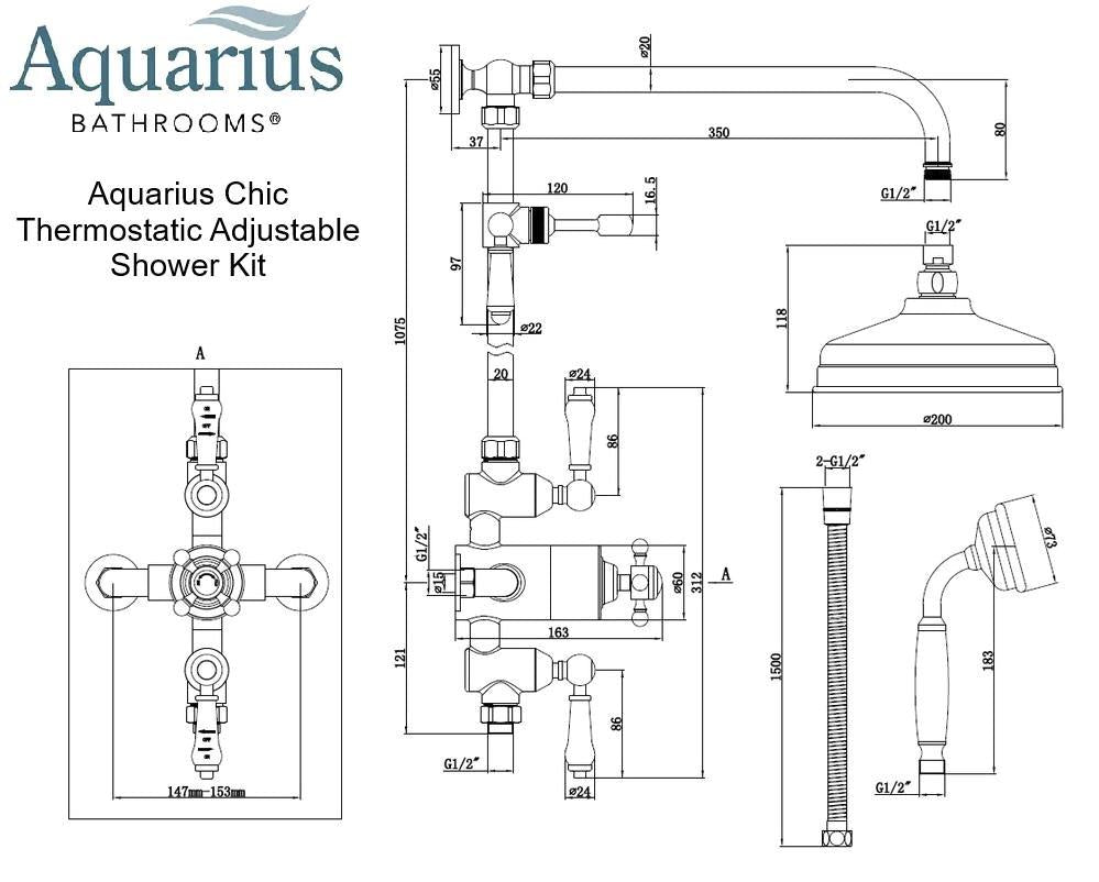 Aquarius Chic Thermostatic Exposed Adjustable Shower Kit