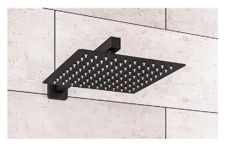 Aquarius Modern Square Over Head 200mm Shower Head & Arm Matt Black AQ60103534