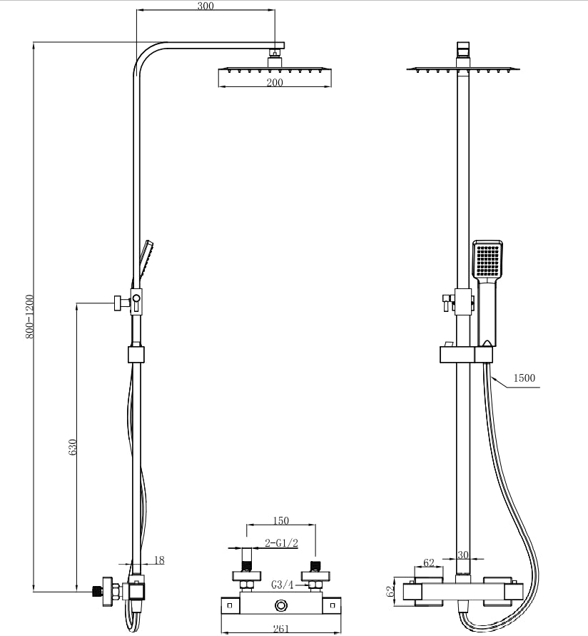 Aquarius Modern Square Thermostatic Shower Chrome AQ601002