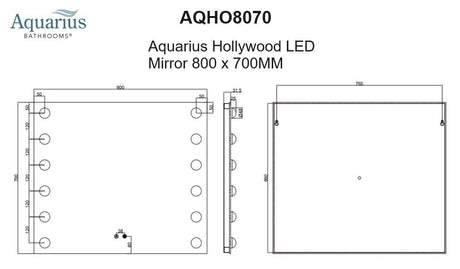 Aquarius Hollywood LED Mirror 800 x 700MM AQHO8070