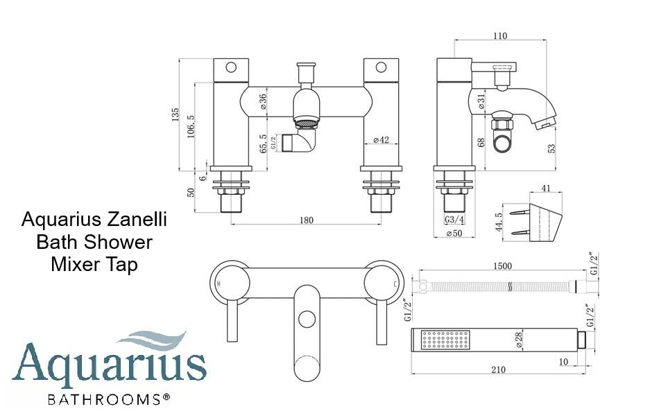 Aquarius Zanelli Bath Shower Mixer Tap with Shower Kit