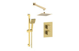 Aquarius Modern Square Shower Bundle with Riser Brushed Brass AQBND0124