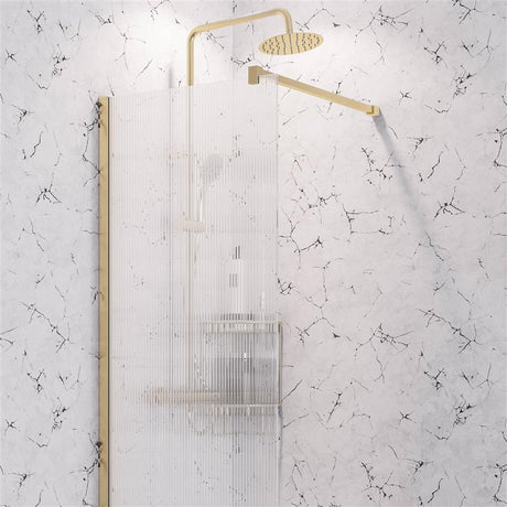 Aquarius LevAqua 2000 Brushed Brass Walk-In 8mm Fluted Glass Panel