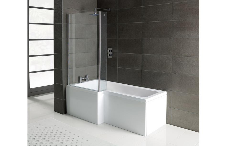 Aquarius Splash 1700mm x 700mm L-Shape Shower Bath, Screen And Front Panel Set